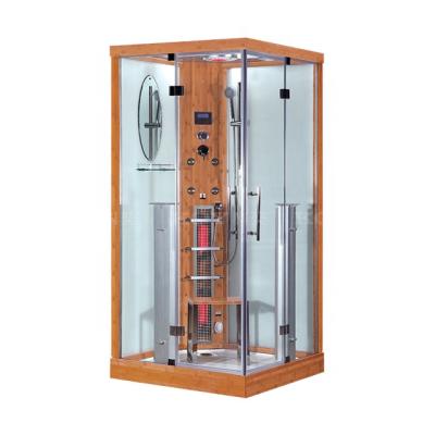 China Modern Bamboo Profile K017 Style Infrared Sauna Shower Combination Sauna Room Steam Shower For 1person for sale