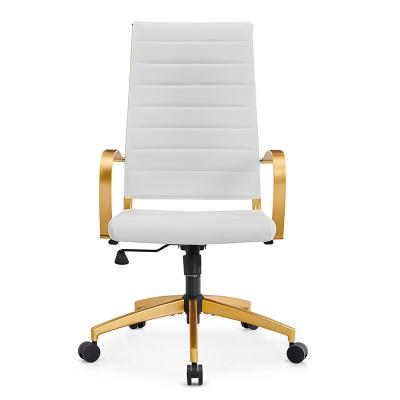 China High Quality Luxury Adjustable White Office Chair Executive Gold Metal Legs Swivel Computer Desk Chair for sale