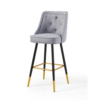 China Regular modern style gray color velvet cushioned bar stool chairs restaurant gold bar chair for hotel for sale