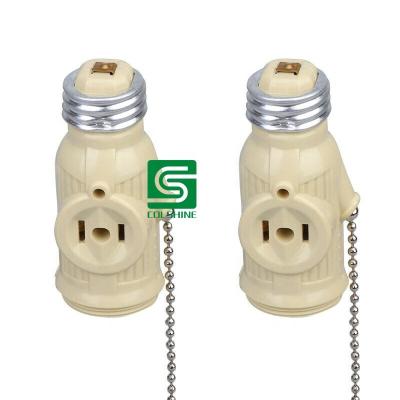 China E26 Screw Bulb Socket To 2 Outlet Adapter Light Holder Splitter Pull Chain Switch for sale