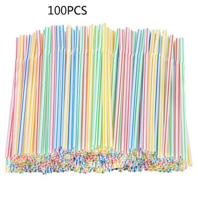 China 8 Inch 100pcs/pack Plastic Striped Bendable Disposable Plastic Drinking Straws Party Multi Colored Straw for sale