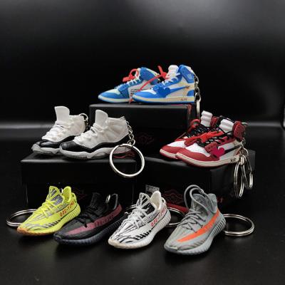 China Promotion Gift Wholesale 3D Yeezy 350 Plastic Air v2 AJ1 Jordan Shoes OUCH Key Chain Sneaker Charm With Mini Box for sale