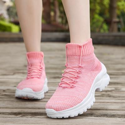 China Light Border Hot Selling Flying High Top Women's Socks Stepping Shoes Woven Breathable Casual Sneakers Women's Sports Shoes for sale