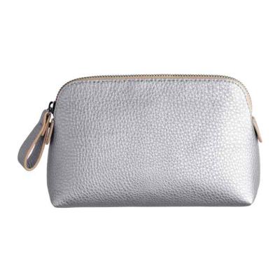 China Hot Selling Small Faux Zipper Top Closure Silver Color Metallic Leather Makeup Bag Cosmetic Pouch With Zipper for sale