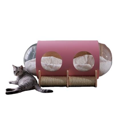 China New Breathable Luxury Wooden Transparent Pet With Cat Bed Upholstery Space Capsule for sale