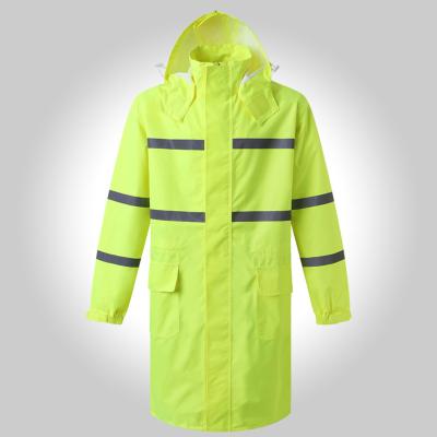 China Reflective High Visibility Safety Rain Coat Water Proof Long Rain Coat PU Waterproof Raincoat for sale