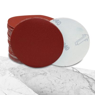 China 6inch 17 Grinding And Polishing Holes Loop Emery Paper Self Adhesive Red Flocking Sandpaper For Polishing 80 Grit Sandpaper for sale