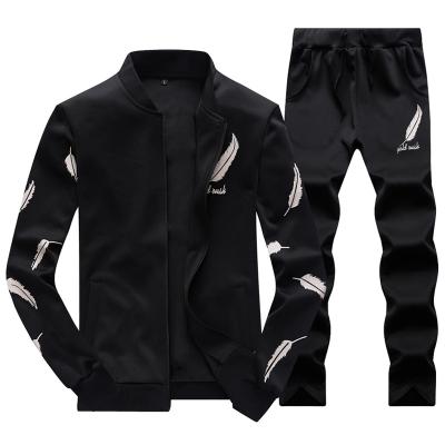 China Jogging Custom Mens Sweatsuit Navy Blue and White Long Running Wear Suits Antibacterial Tracksuit for sale