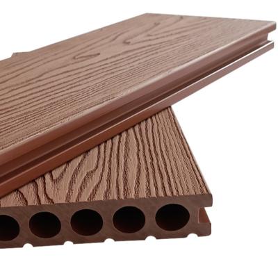 China Modern composite embossing hollow decking 3D wood grain wpc decking floor for sale