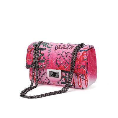 China Red large capacity graffiti ladies shoulder bags purses for women handbag chain bags for sale