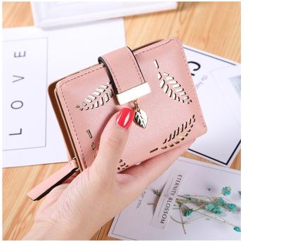 China Cash Fashion Classic Women PU Wallet Bag Short Mail Wallet With Leaf Coin Bag Folding Money Clip for sale