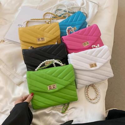 China Fashion drop shipping fashion yarn rhombus shoulder lady bags small candy color embroidered cross - body bag for sale