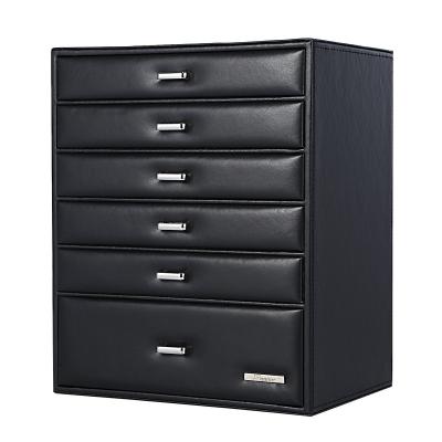 China Black Leather Business Organizers Jewelery Storage Mirror Jewelry Storage Cabinet Dustproof Black for sale