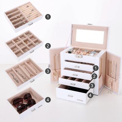 China Fashionable Top Sales Jewelry Storage Organizer With Mirror And Lock For Earrings, Necklace And Bracelets for sale