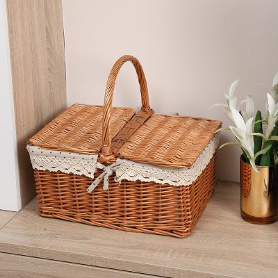 China Viable Wholesale Picnic Baskets Wicker Basket With Lid For Picnic Holiday Picnic Wicker Basket for sale