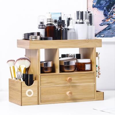 China Sustainable 100% Natural Bamboo Desk Organizer For Makeup Necklace Storage Office Supplies Desk Organizer for sale