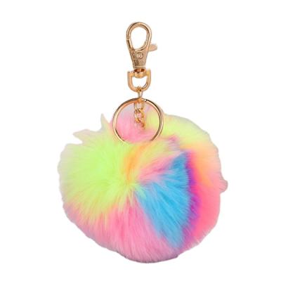 China Soft outdoor pom ball fur ball color rainbow accessories bags bulk sale main chain for sale