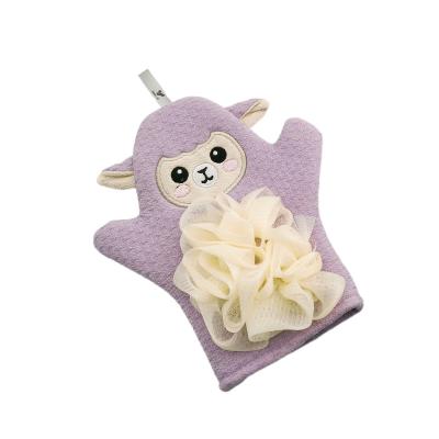 China EXFOLIATE Multi Color Animal Toy Design Shower Bathing Scrub Sponge Exfoliating Scrubber Baby Bath Glove For Kids Bath for sale