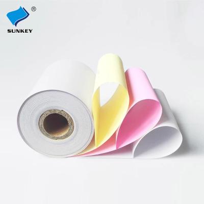 China POS System Sunkey Desktop Copy Paper 75x75mm 75x60mm Carbonless NCR Continuous Computer Printing Sheet Bill Paper Ream Roll 3plys for sale