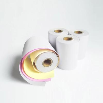 China POS Sunkey System Office Copy Paper 75x75mm 75x60mm 2 Ply NCR Computer Printing Paper Carbonless Continuous Ream Roll for sale