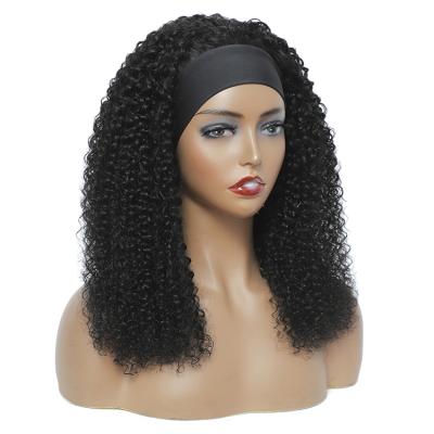 China Full Wave Curly Cuticle Headband Wigs Glueless Curly Hair None Lace 10A Virgin Peruvian Head Band Hair Wigs for sale