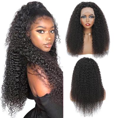 China Factory Wholesale 1b# Top And Natural Curly Figured Wave Wig 4x4 Hairline Lace Closure Hair Wigs For Black Women for sale