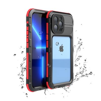 China Newcomer shockproof IP68 drop-proof 13 pro Max Metallic Waterproof Case For IPhone for swimming/hiking with built-in screen protector for sale