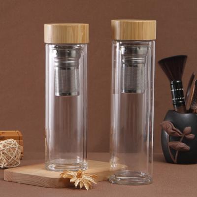 China PORTABLE Glass Water Bottle Custom Tea Infuser Glass Bottle With Bamboo Lid Bottle for sale