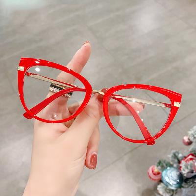 China For Reading Glasses 2022 Women Light Blue Transparent Cat Eye Specatcle Eyeglasses Retro Metal Red Eyewear Glasses Frame TR90 Anti for sale