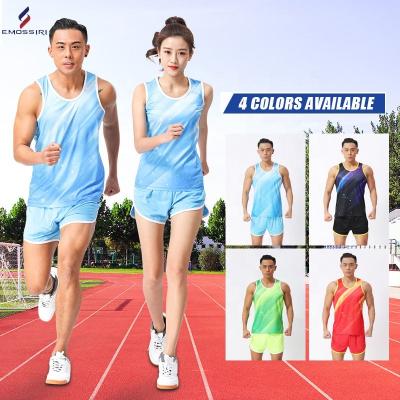 China Polyester Men Running Tracksuits Athletics Suits Marathon Sportswear Breathable Vest And Shorts Team Sport Set for sale