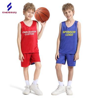 China Custom Breathable Reversible Boys Basketball Jersey Sets Kids Basketball Wear Double Side Shirts Breathable Basketball Uniforms For Kids for sale