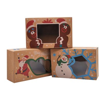 China Custom Recycled Materials Kraft Paper Bakery Gift Box Santa Claus Christmas Cookie Boxes Set With Window for sale