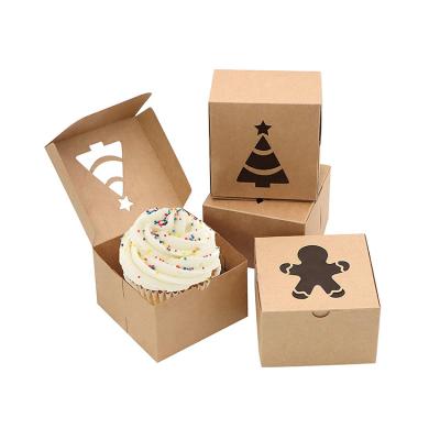 China Small Disposable Brown Wrapping Paper Storage Candy Cookie Christmas Gift Box Set Decoration Package With PVC Window for sale