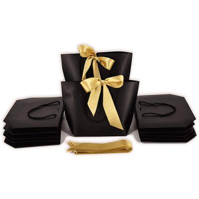 China Gift & Craft Black Gift Bags With Handles, Shopping Paper Bags, Gift Bags With Bow Ribbon For Birthday Wedding Celebration Holidays for sale