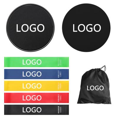 China Low MOQ Logo Pilates Core Sliders Gliding Flat Custom Home Fitness with 5 Exercise Resistance Loop Bands for sale