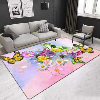 China Flower Pattern 3D Printed Polyester Fiber Living Room Carpet Bedroom Area Rugs for sale