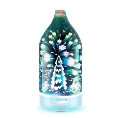 China Car 7 Color Night Light 3D Christmas Tree Automatically Shut Down Oil Glass Ultrasonic Humidifier for sale