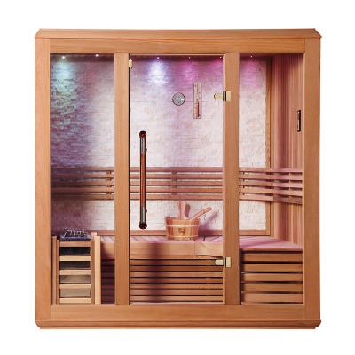 China Computer Control Panel Room Steam Sauna Room Luxury Solid Wood Red Cedar Sauna Dry Room With White Jade Cultural Stone for sale