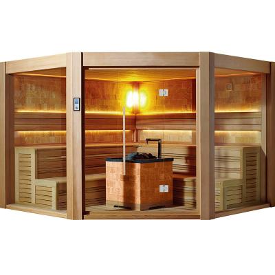 China Computer Control Panel 5~7 Person Dry Steam Red Cedar/Hemlock Sauna Room Wooden Sauna Room With Dragon Bone Cultural Stone for sale