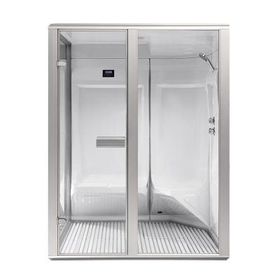 China 2022 computer control panel 3 person new style indoor aluminum sauna room with 5 kw steam generator and decorate tempered glass for sale