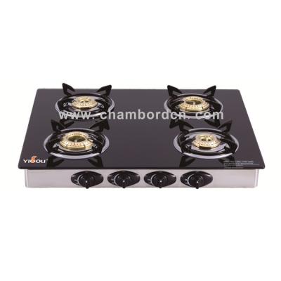 China Hotel Foshan Factory Supply Cheapest Home Appliance Glass Tabletop Gas Stove with 4 Burners for sale