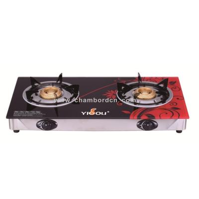 China Hotel Tempered Glass Cast Iron 2 Burner With Brass Burner Stainless Steel Table Gas Cooker Gas Cook Top for sale