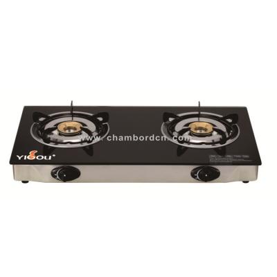 China Hotel Tempered Glass Cast Iron 2 Burner With Brass Burner Stainless Steel Table Gas Cooker Gas Cook Top for sale