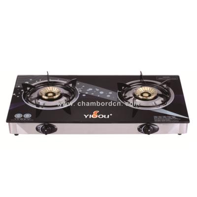 China Hotel Tempered Glass Cast Iron 2 Burner With Brass Burner Stainless Steel Table Gas Cooker Gas Cook Top for sale