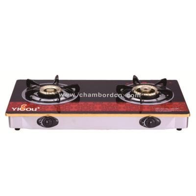 China Hotel Tempered Glass Cast Iron 2 Burner With Brass Burner Stainless Steel Table Gas Cooker Gas Cook Top for sale