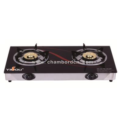 China Hotel Tempered Glass Cast Iron 2 Burner With Brass Burner Stainless Steel Table Gas Cooker Gas Cook Top for sale