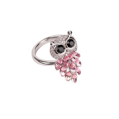 China FASHIONABLE Wholesale FACEINS Owl Ring Women Platinum Plated Rings Crystal Rings Pink for sale