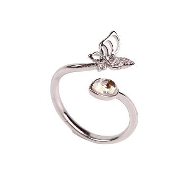 China Cute Butterfly Ring Water Drop Crystal Ring Adjustable Jewelry For Women from FACEINS for sale