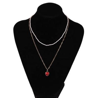 China FACEINS Romantic Love Heart Necklaces Gold Women Trend Double Necklace Crystal Chain Necklace for sale