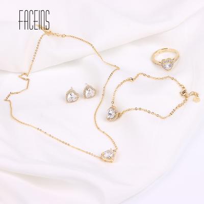 China Romantic FACEINS 4Pcs Women Jewelry Set Heart Zircon Jewelry Set Bridal High Quality Luxury Gold Jewelry Set for sale